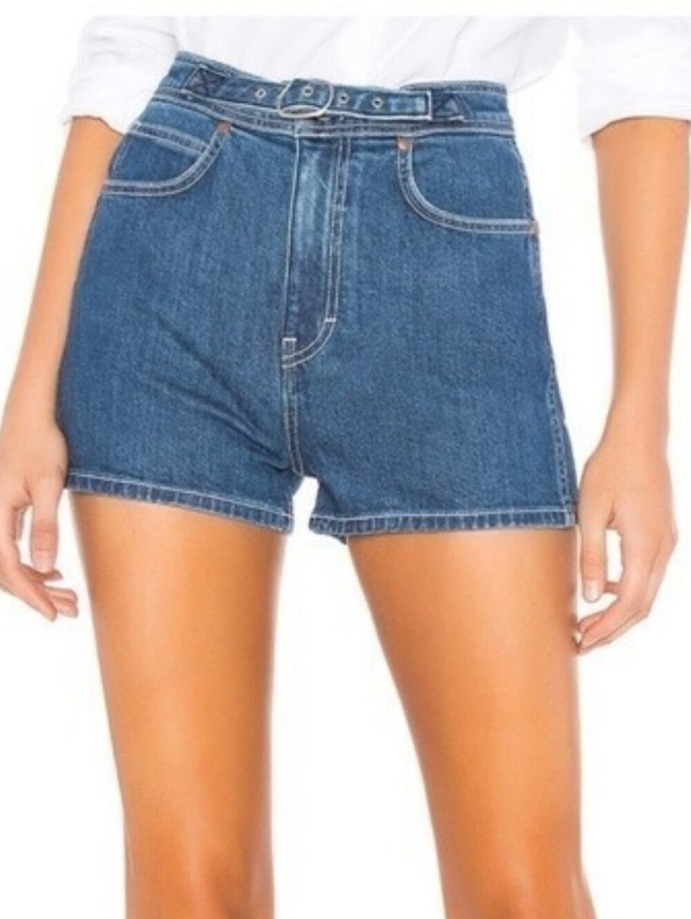 Rag & Bone Derby Denim Retro Festival Grommet Belt High Waist Denim Jean Shorts